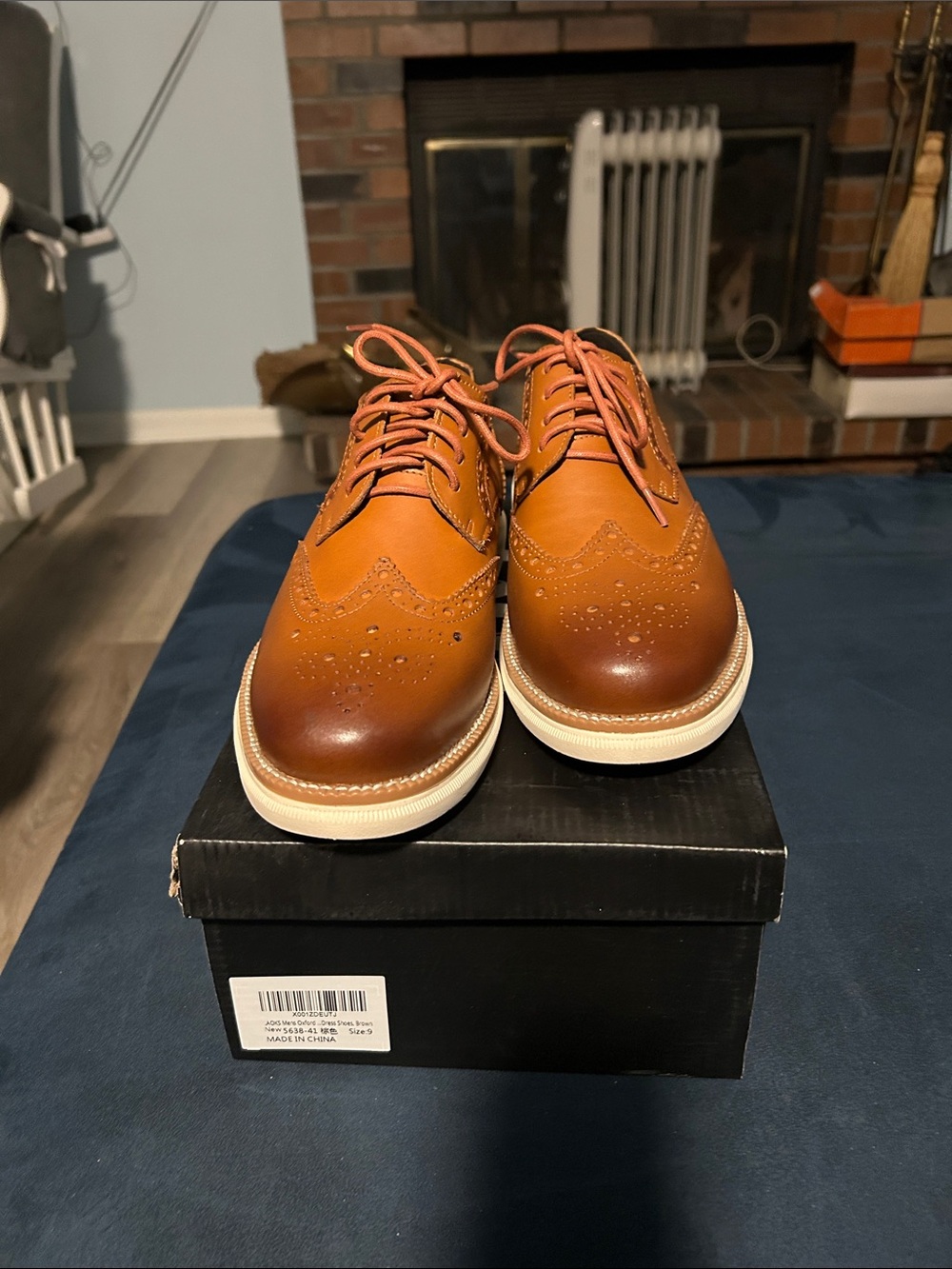 Men's Tan Brogue Derbys with White Contrast Sole